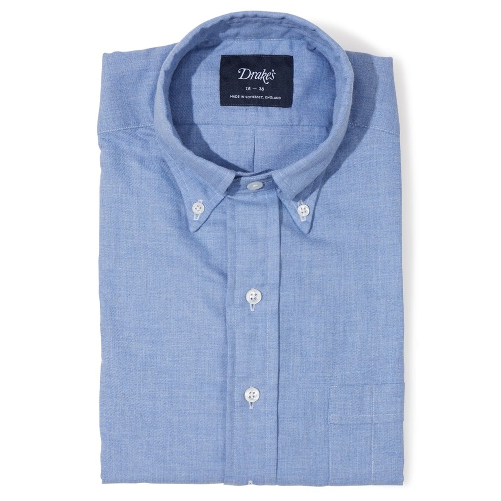 Drakes Blue Dress Shirt with Button-Down Collar